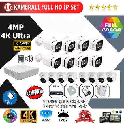 YHBI015-BAFF 15'lİ 4MP 4K ULTRA İP Kamera Seti
